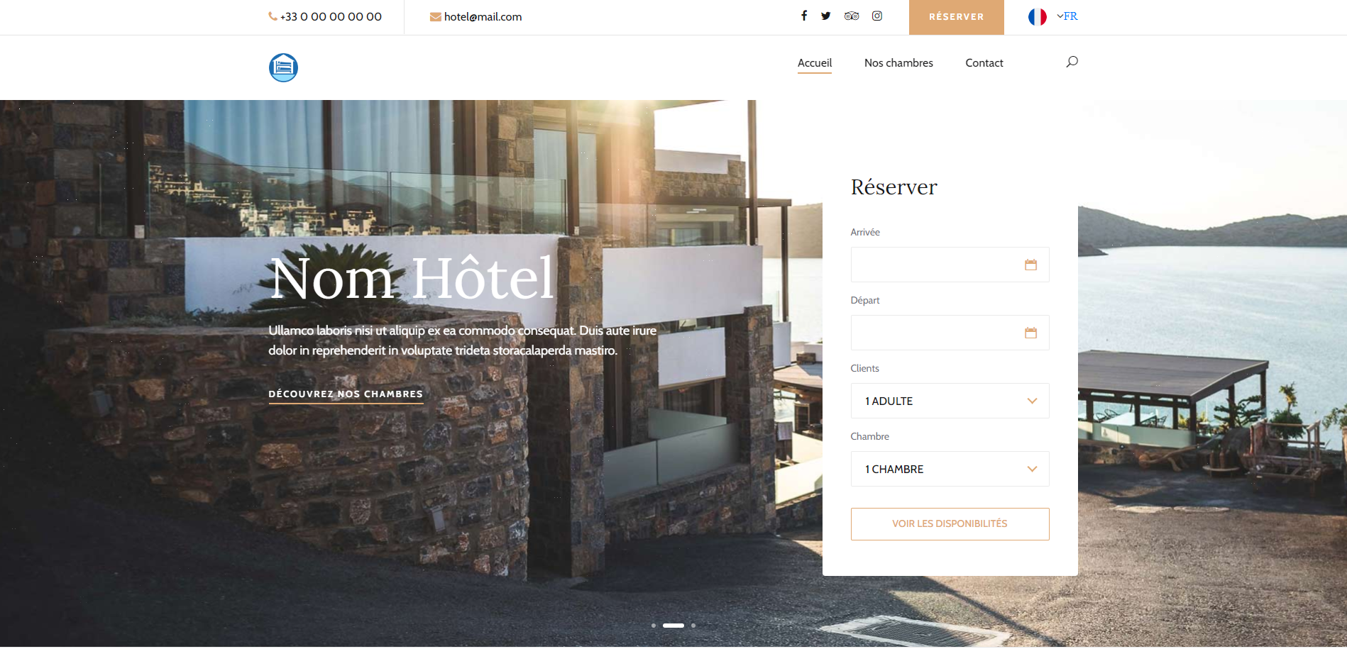 Template site web hôtel chambre d'hôte système réservation en ligne